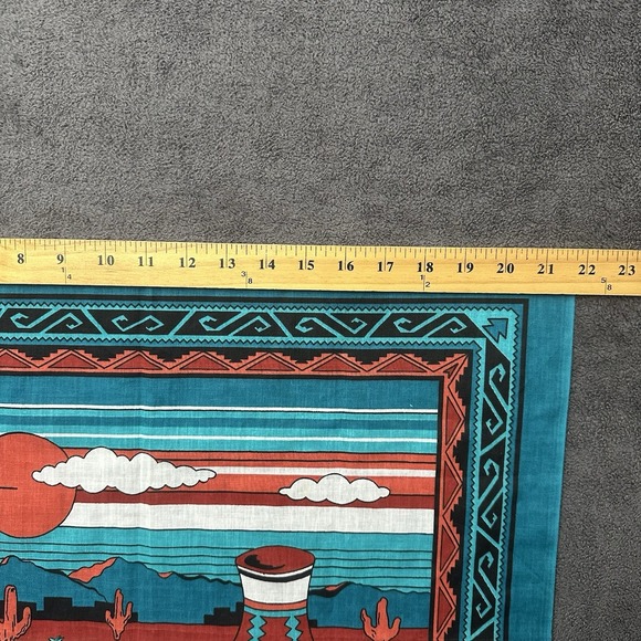 VTG Native Southwestern Native Pottery Bandana Handkerchief Teal Tribal Desert - Picture 5 of 7